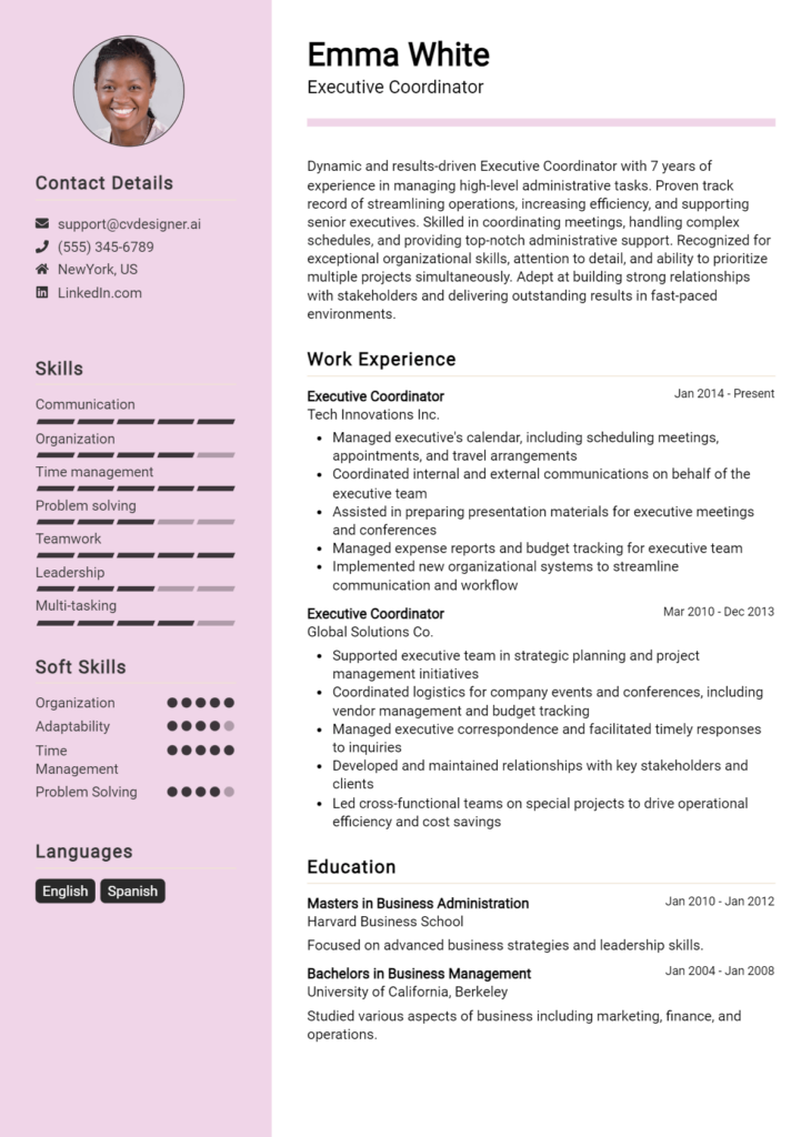 Executive Coordinator Resume Example