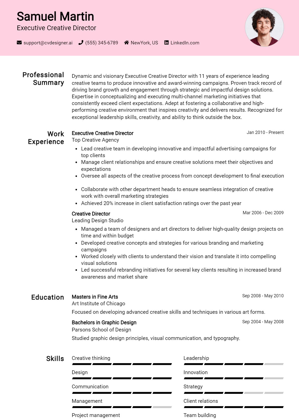 Executive Creative Director Resume Example