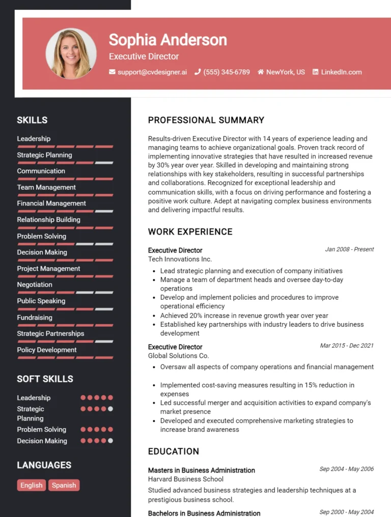 Executive Director CV Example For 2025: Free Downloadable Templates