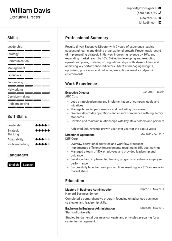 Executive Director Resume Example
