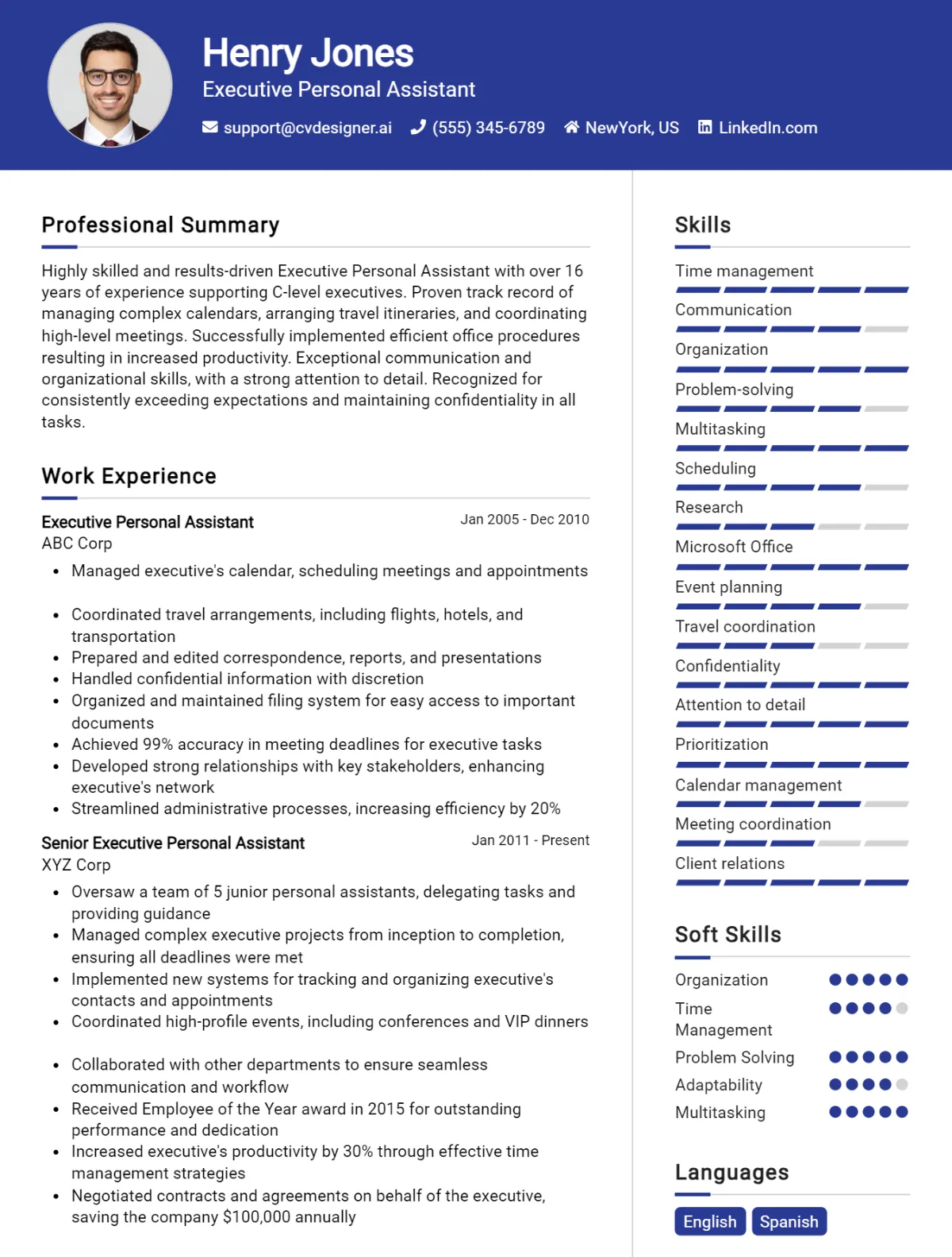 Executive Personal Assistant CV Example