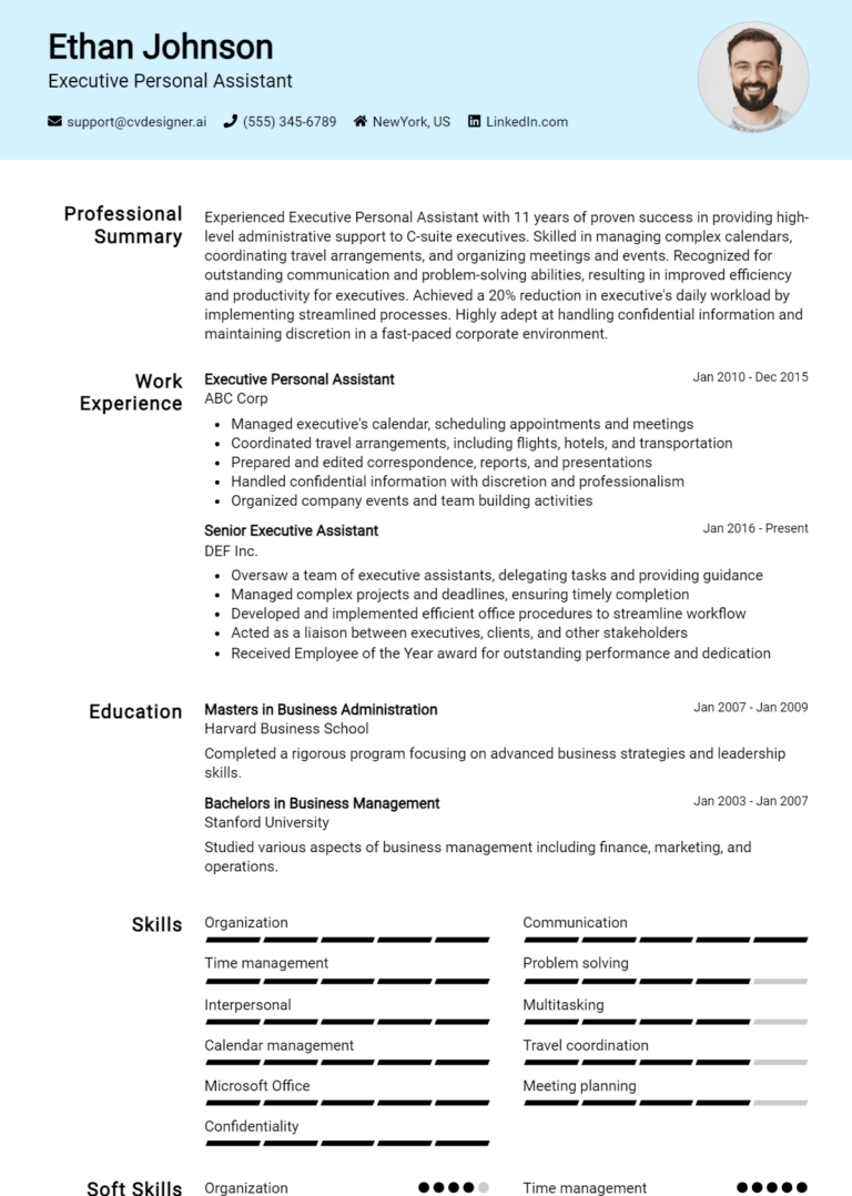 Executive Personal Assistant Resume Example for 2025: Expert Tips & Templates