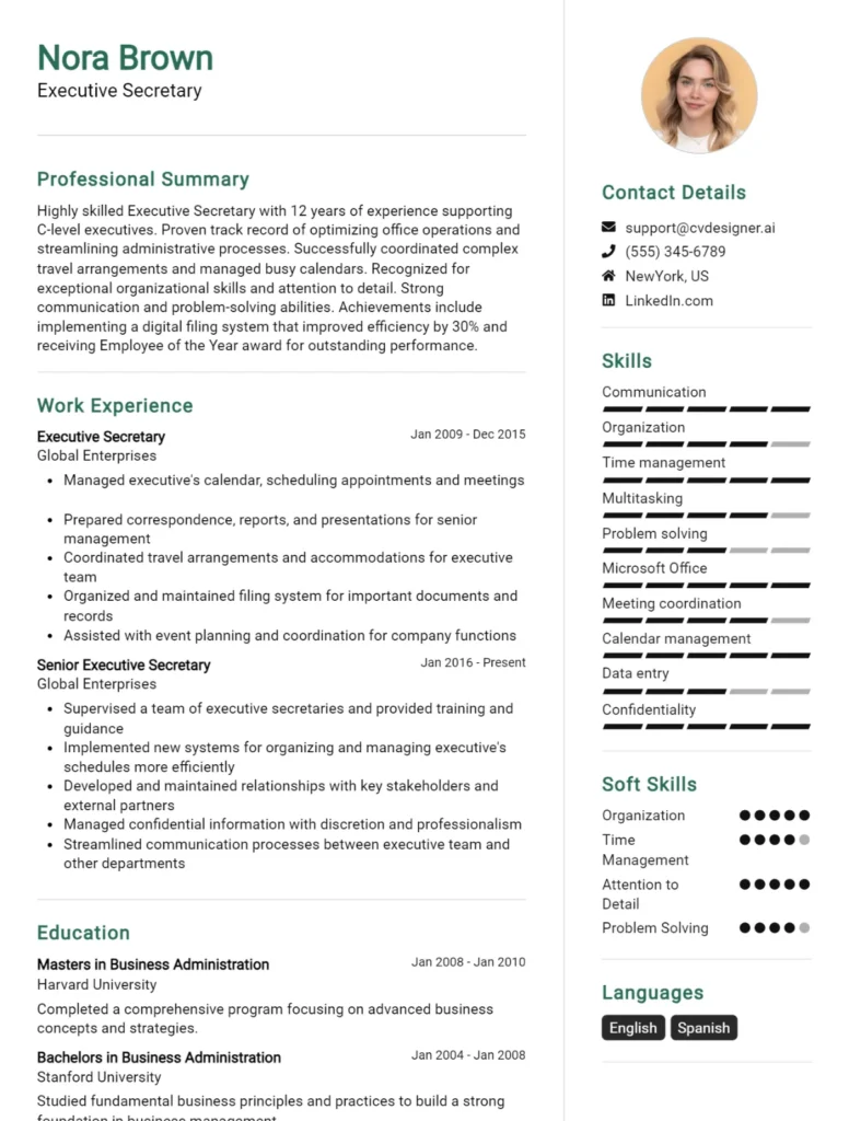Executive Secretary CV Example