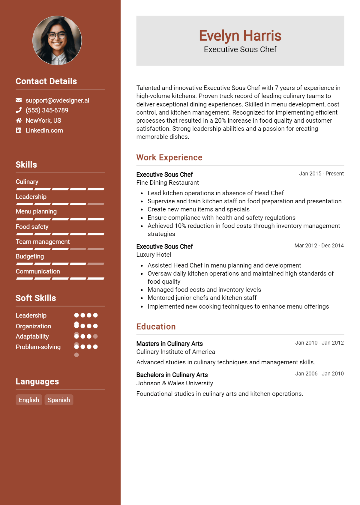 Executive Sous Chef Resume Example