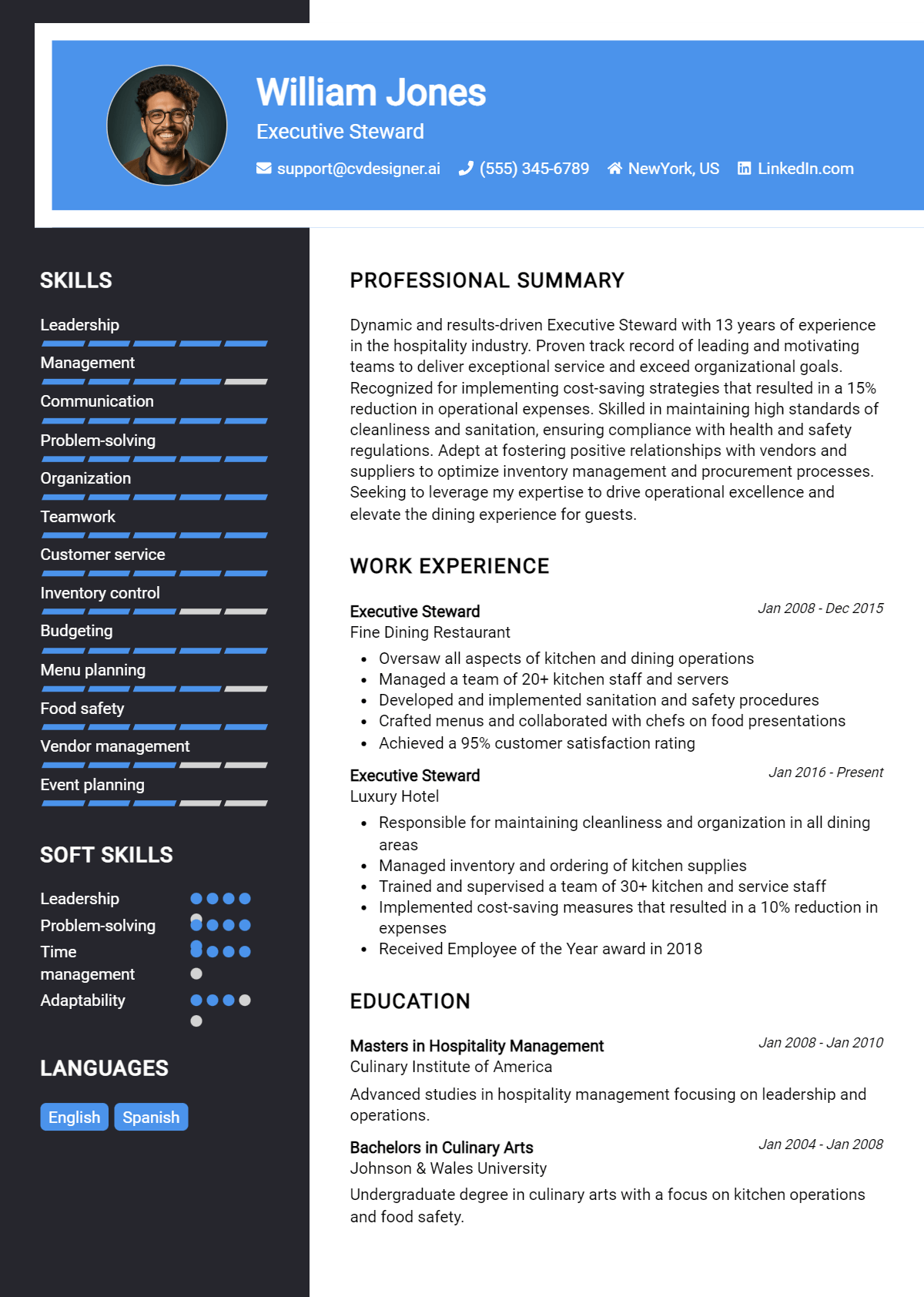 Executive Steward Resume Example