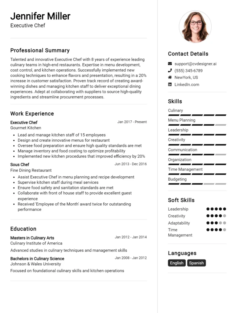 Executive Chef CV Example