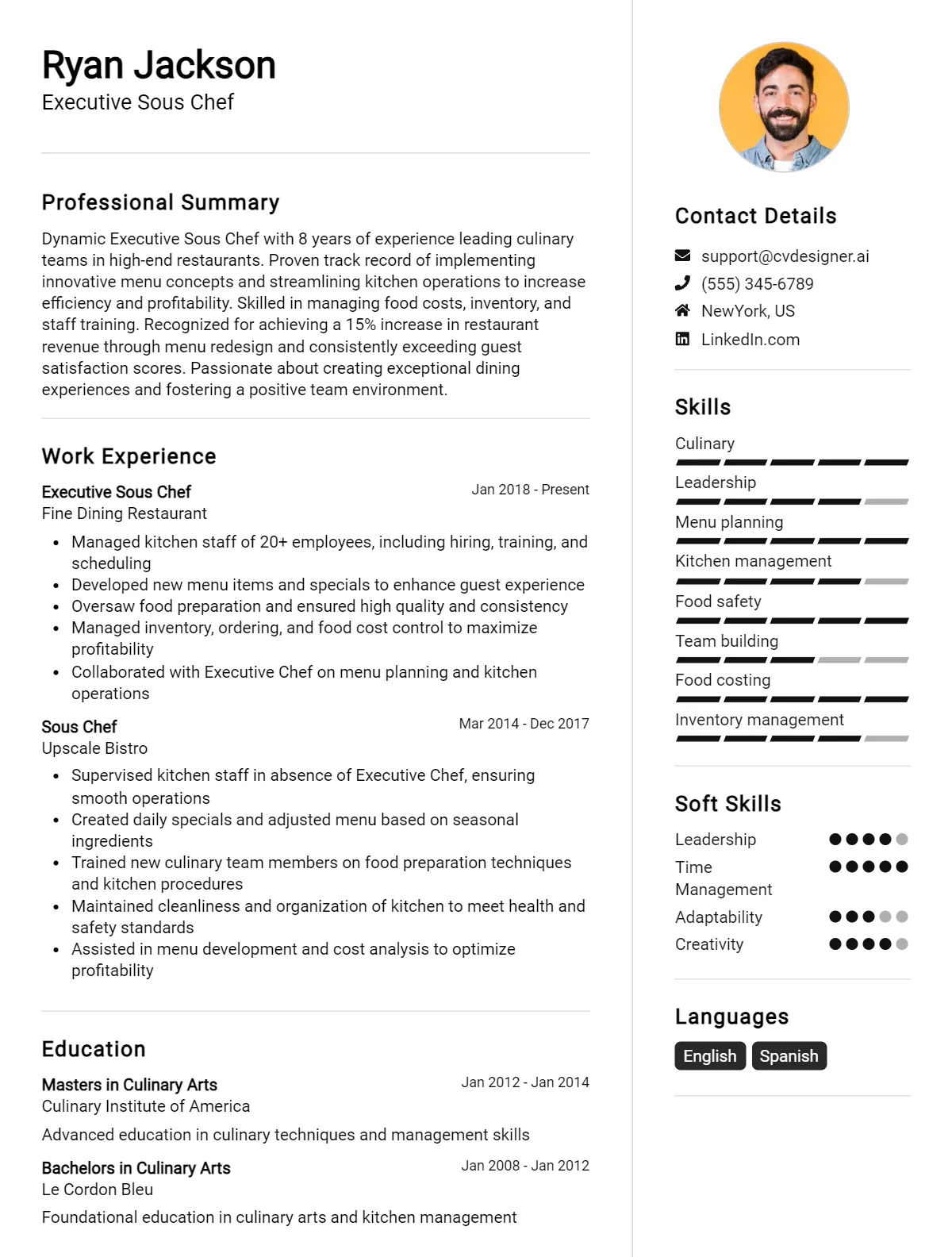 Executive Sous Chef CV Example