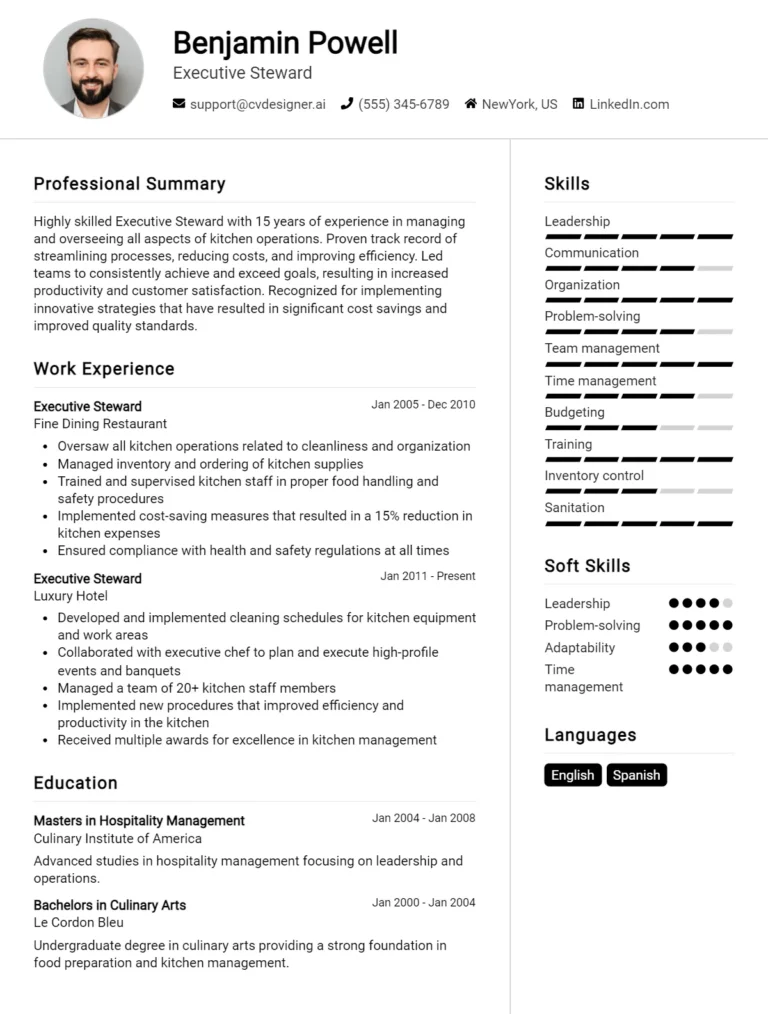 Executive Steward CV Example For 2025: Top Tips & Samples