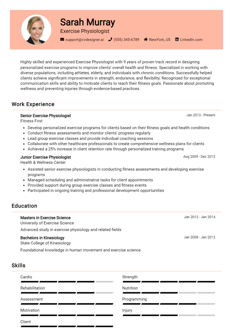 Exercise Physiologist Resume Example for 2025: How to Craft a Winning CV