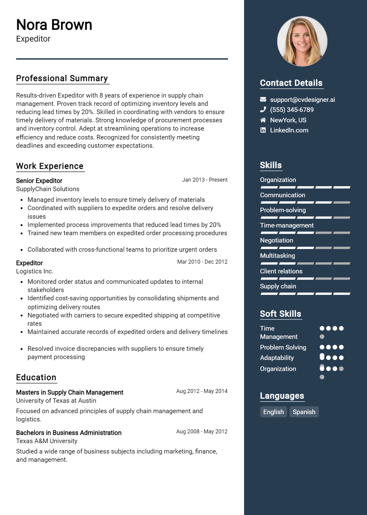 Expeditor Resume Example