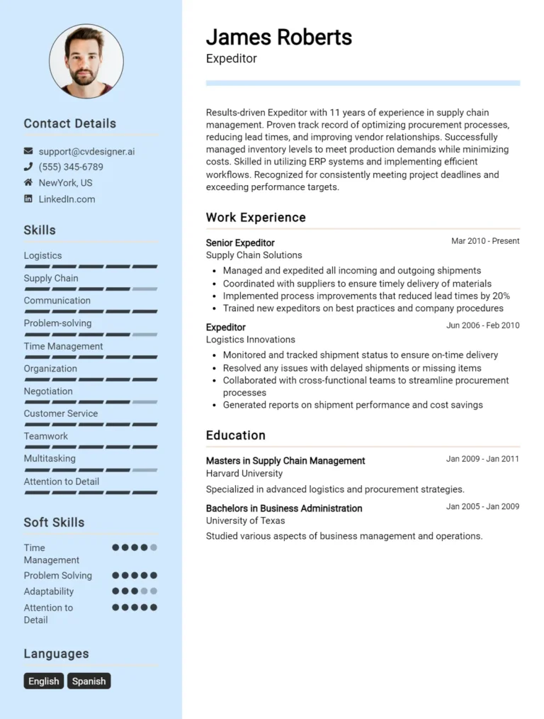 Expeditor CV Example For 2025: Best Formatting Tips