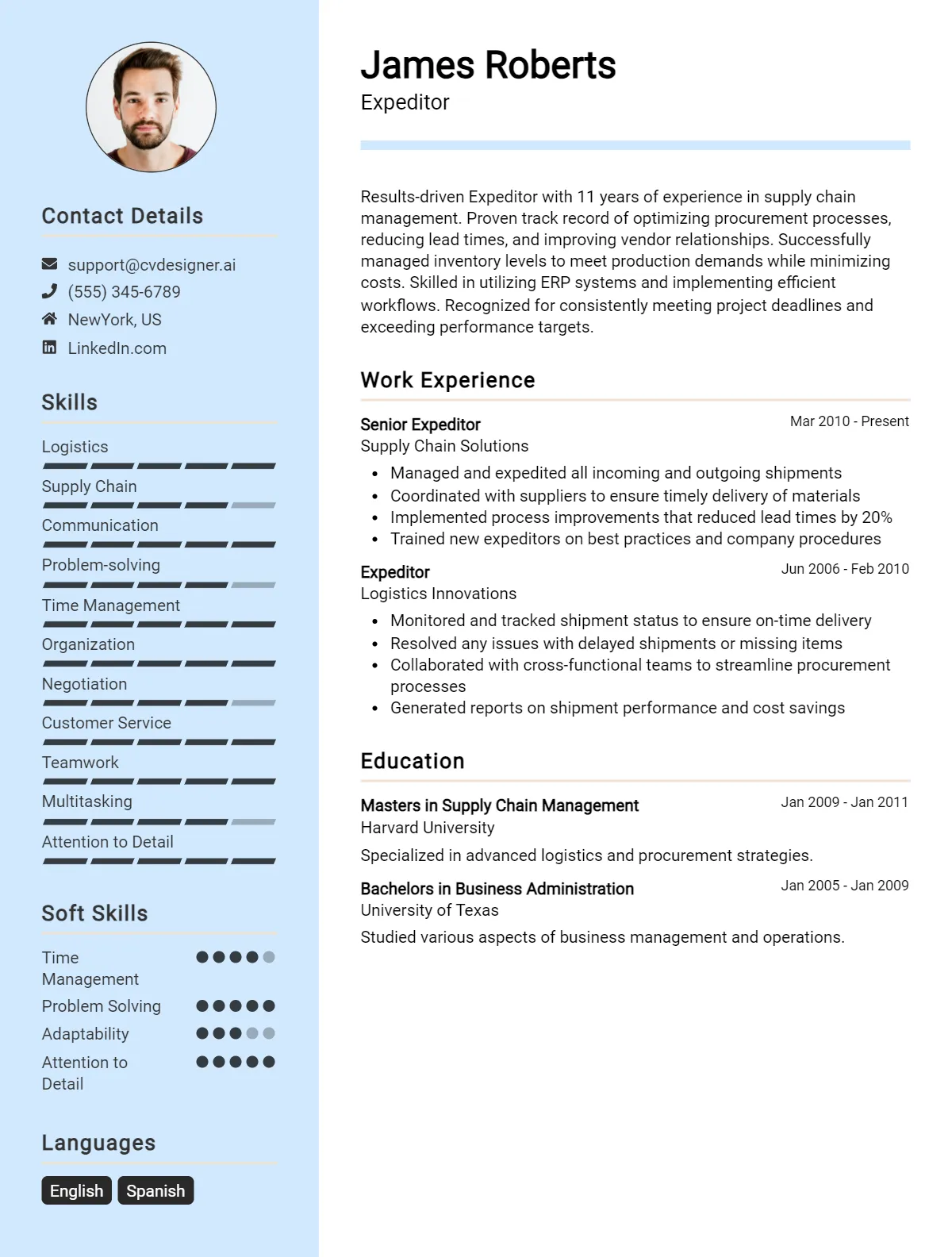 Expeditor CV Example For 2024: Best Formatting Tips - CVDesigner.ai