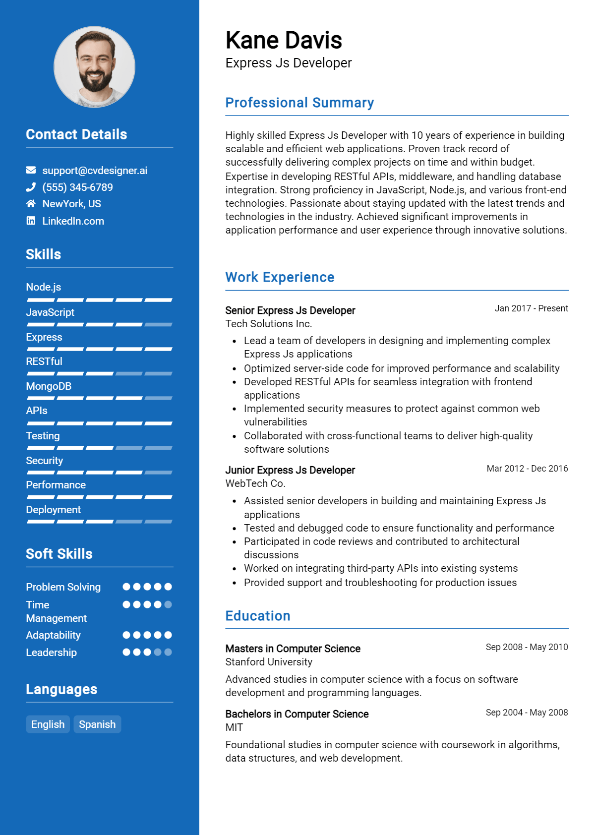 Express JS Developer Resume Example for 2024: Free Templates ...