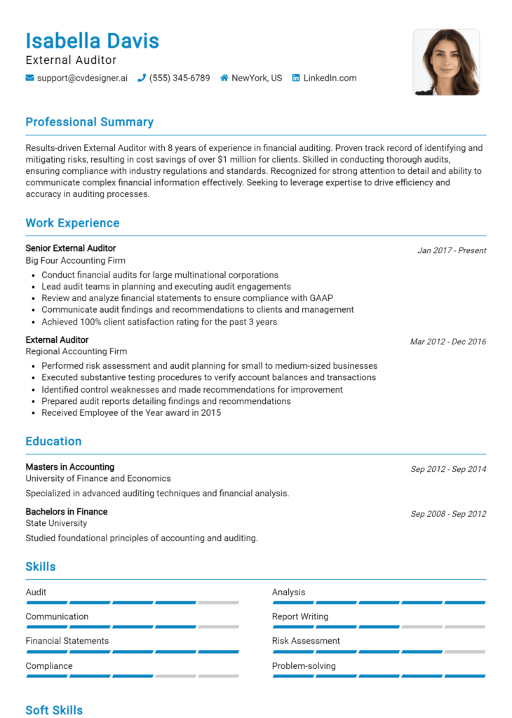 External Auditor Resume Example for 2024: Samples & Best Practices ...