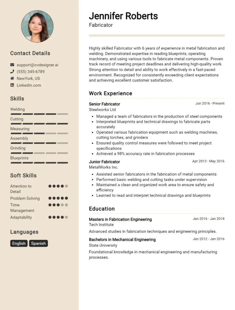 Fabricator CV Example For 2025: Tips & Templates
