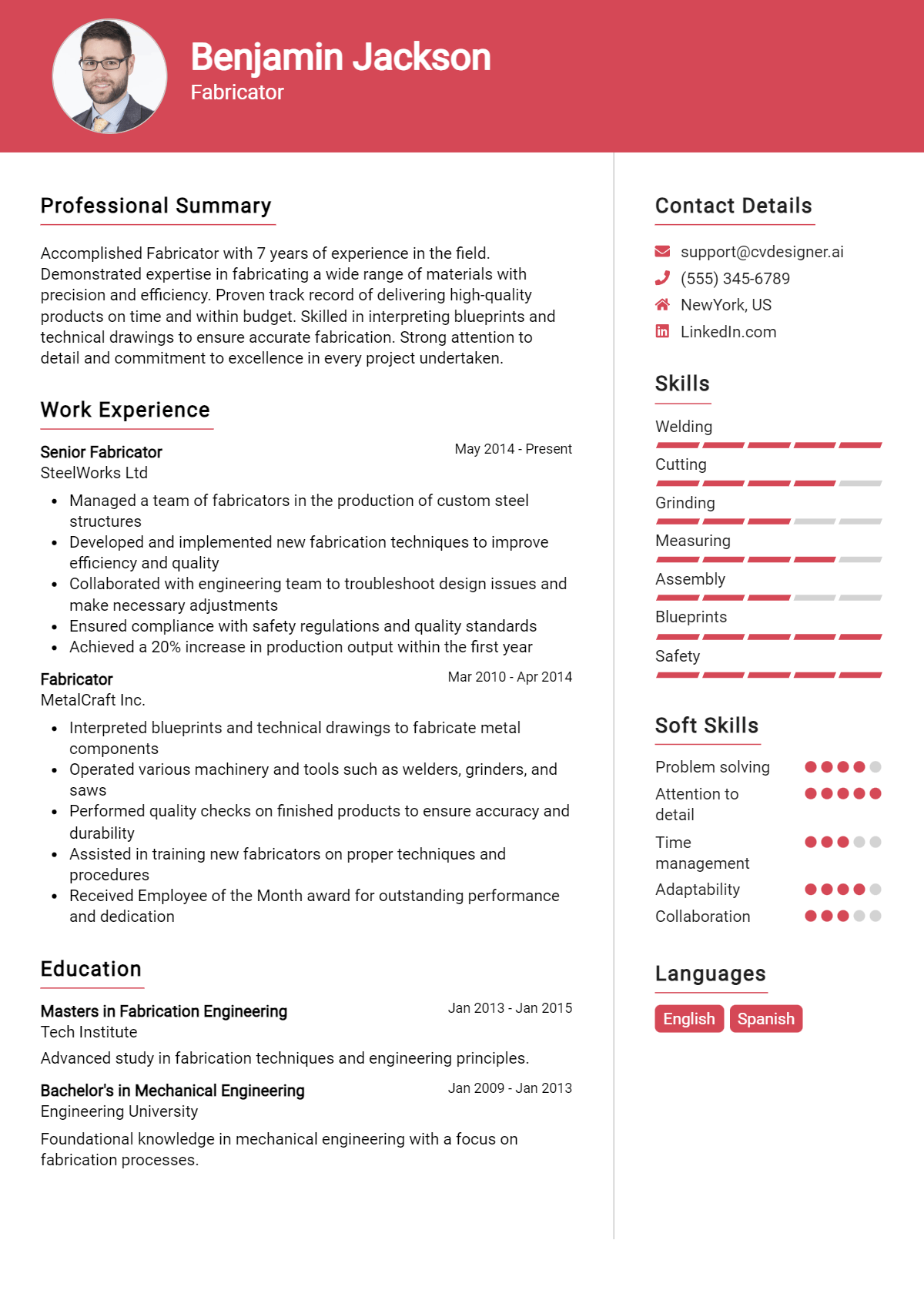 Fabricator Resume Example