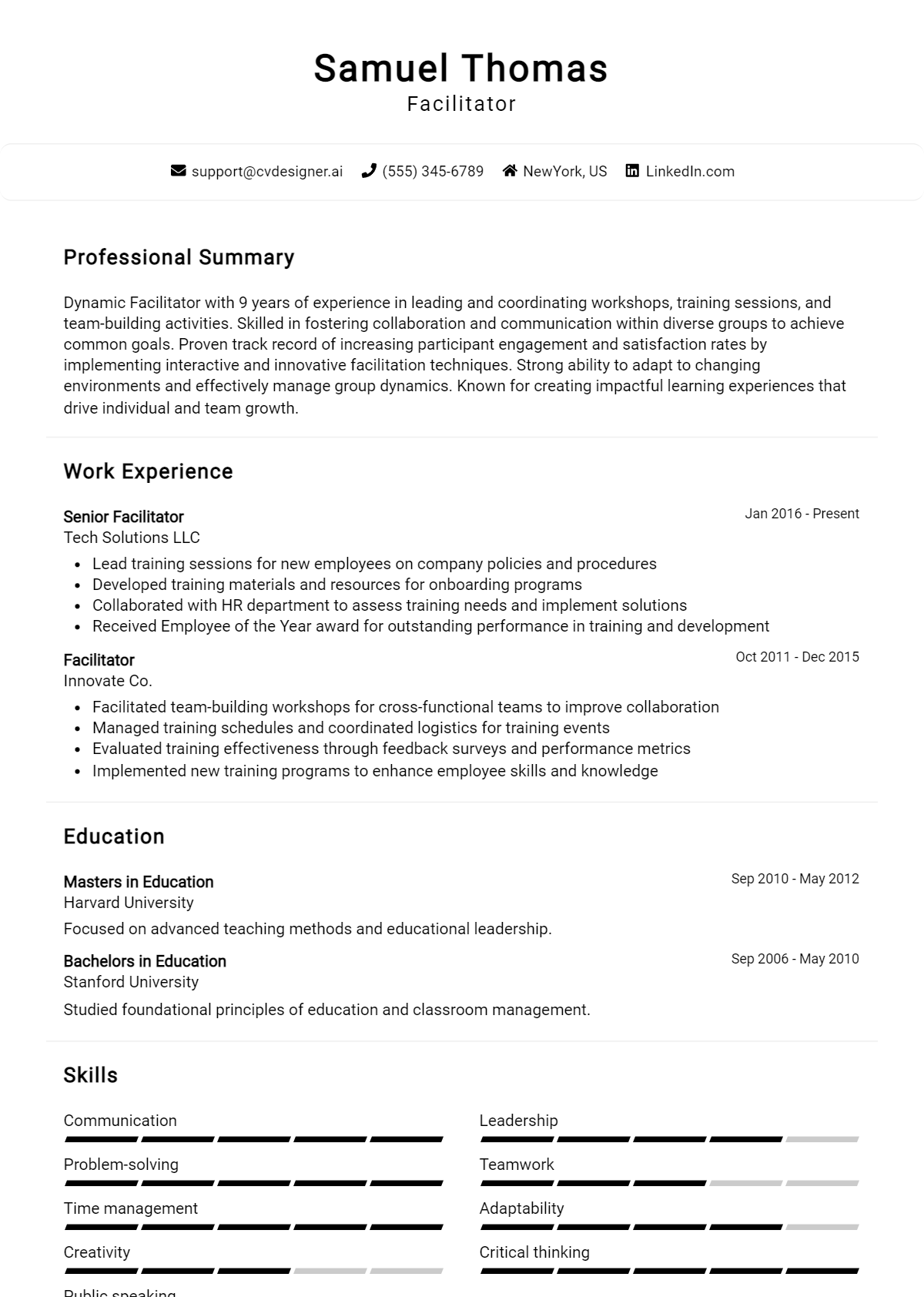 Facilitator Resume Example