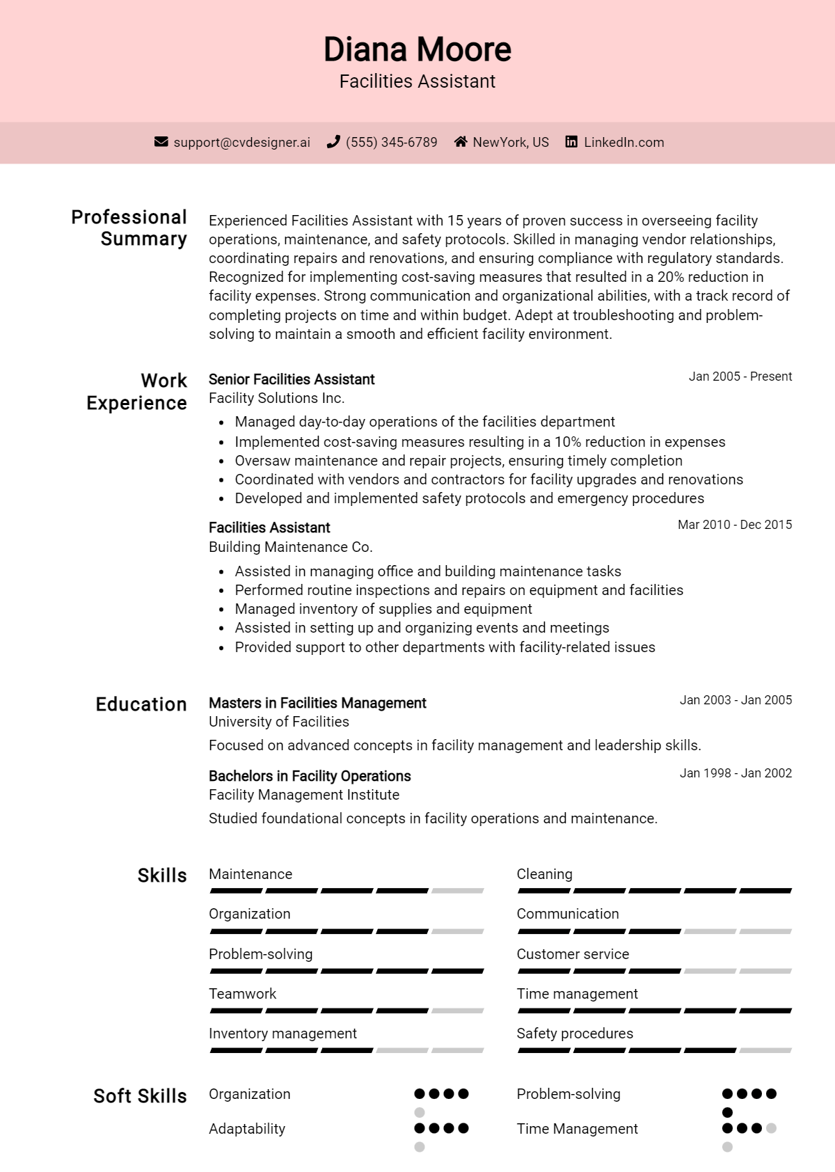 Facilities Assistant Resume Example