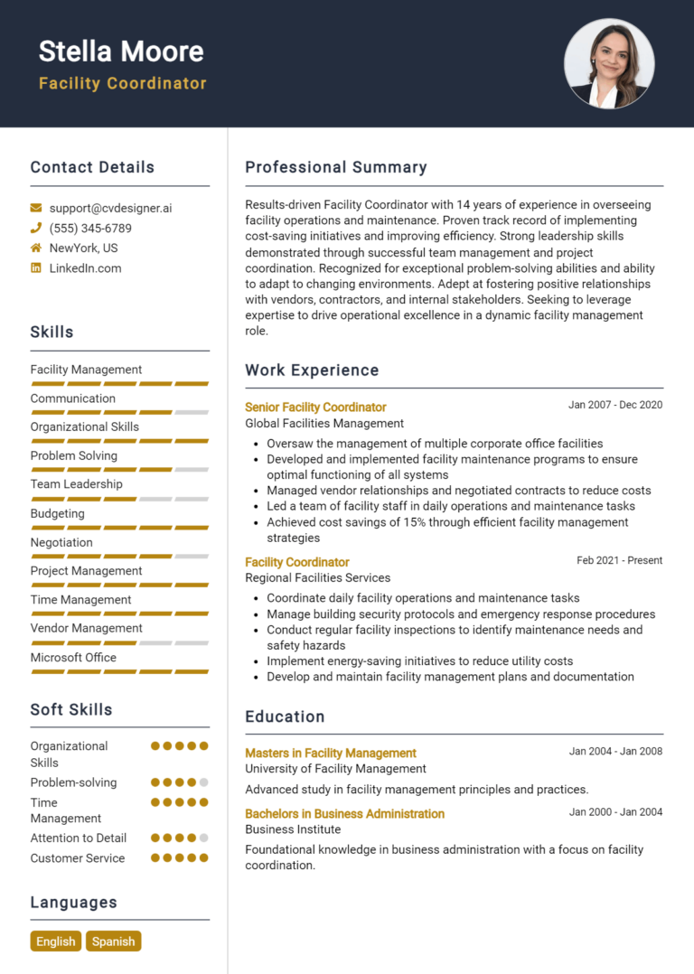 Facility Coordinator Resume Example for 2025: How to Create a Professional CV