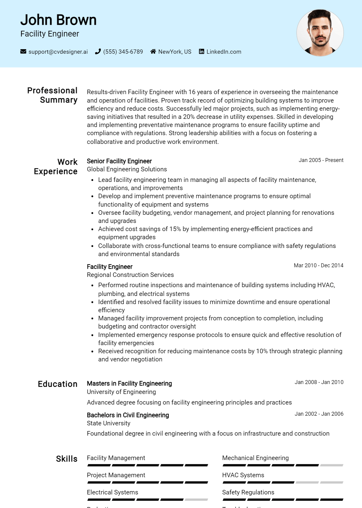 Facility Engineer Resume Example