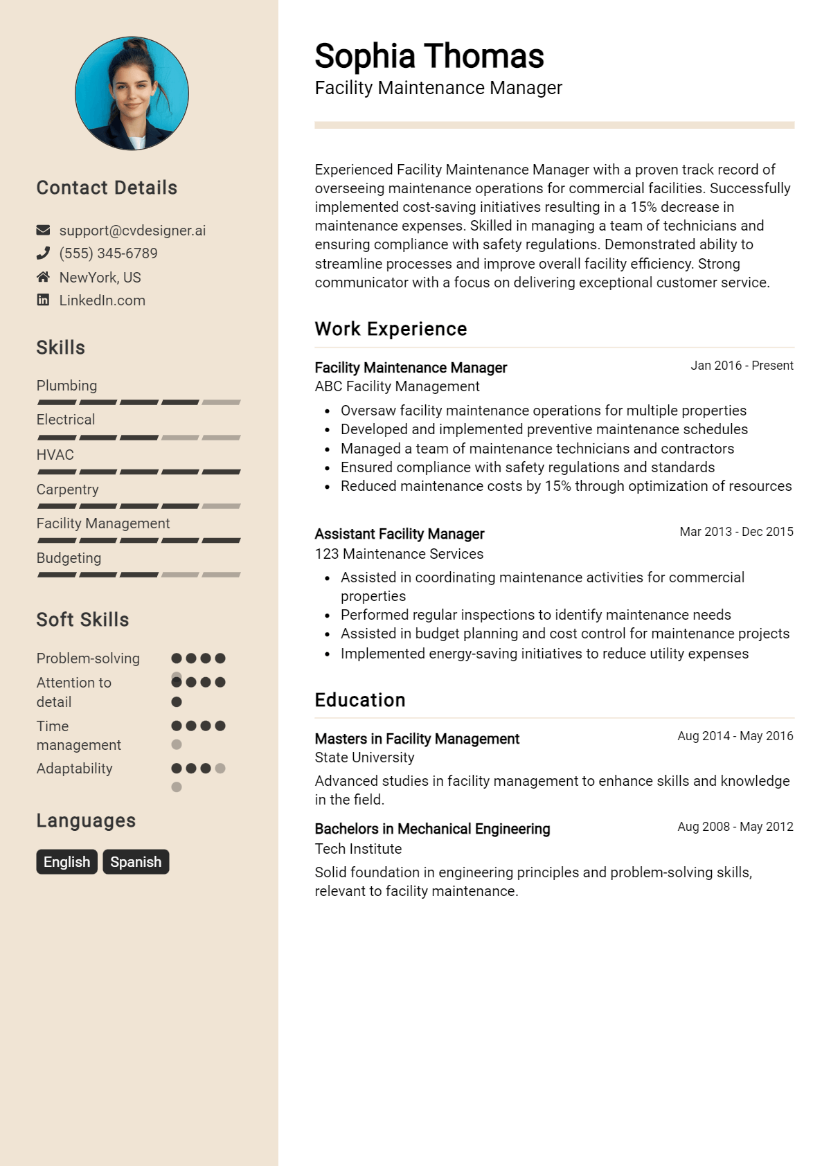 Facility Maintenance Manager Resume Example