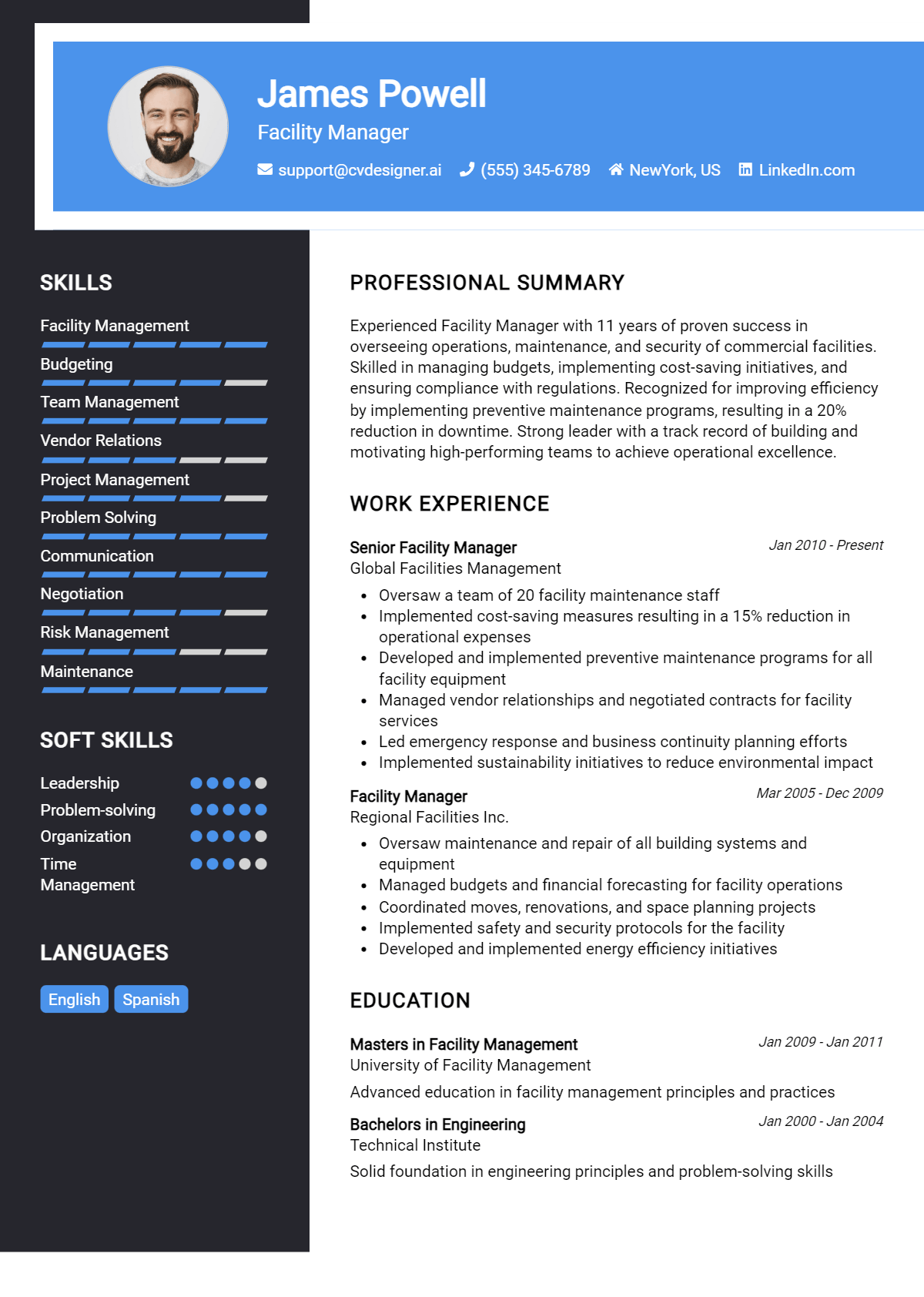 Facility Manager Resume Example