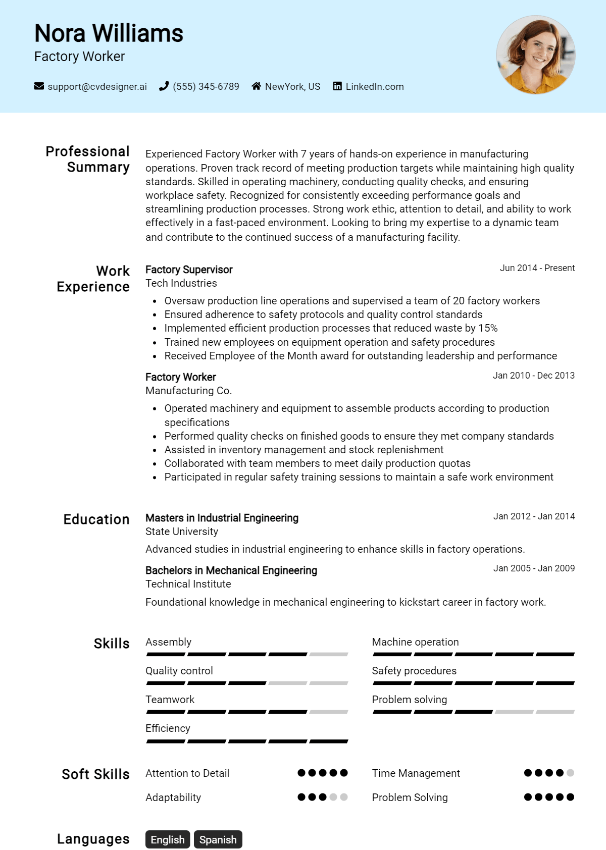 Factory Worker Resume Example