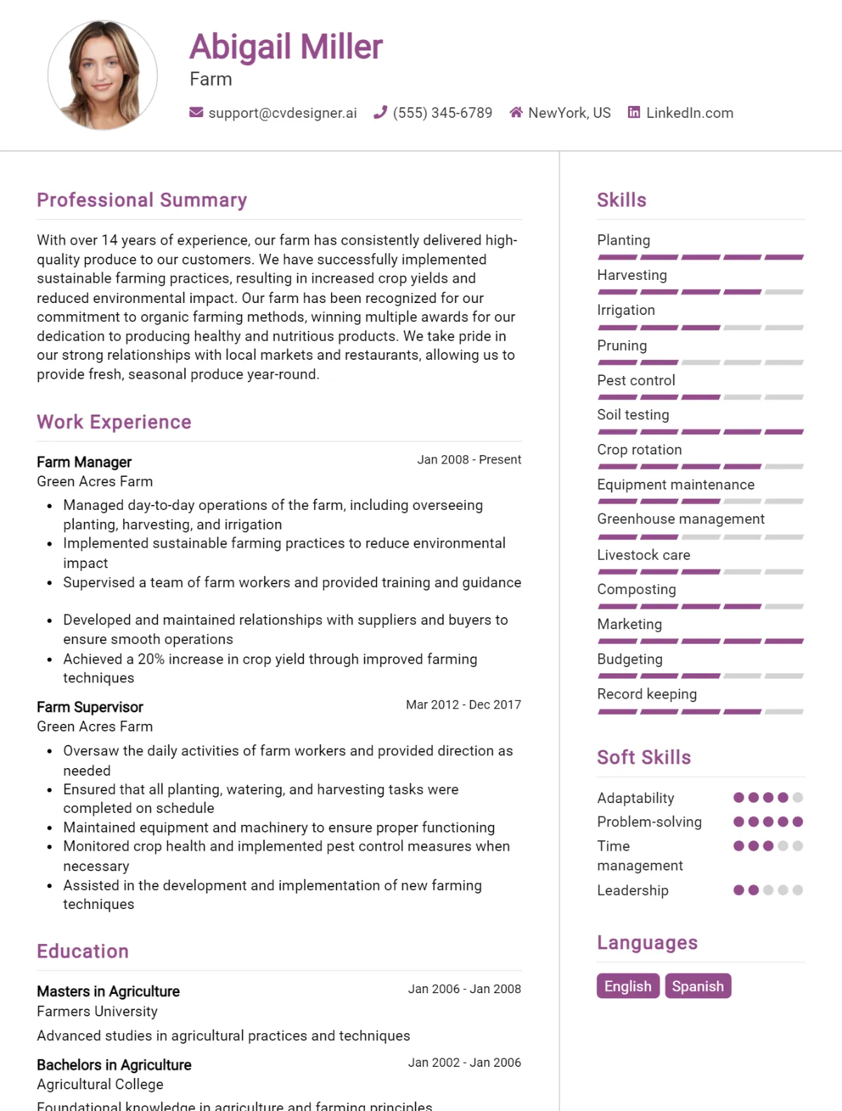 Farm CV Example