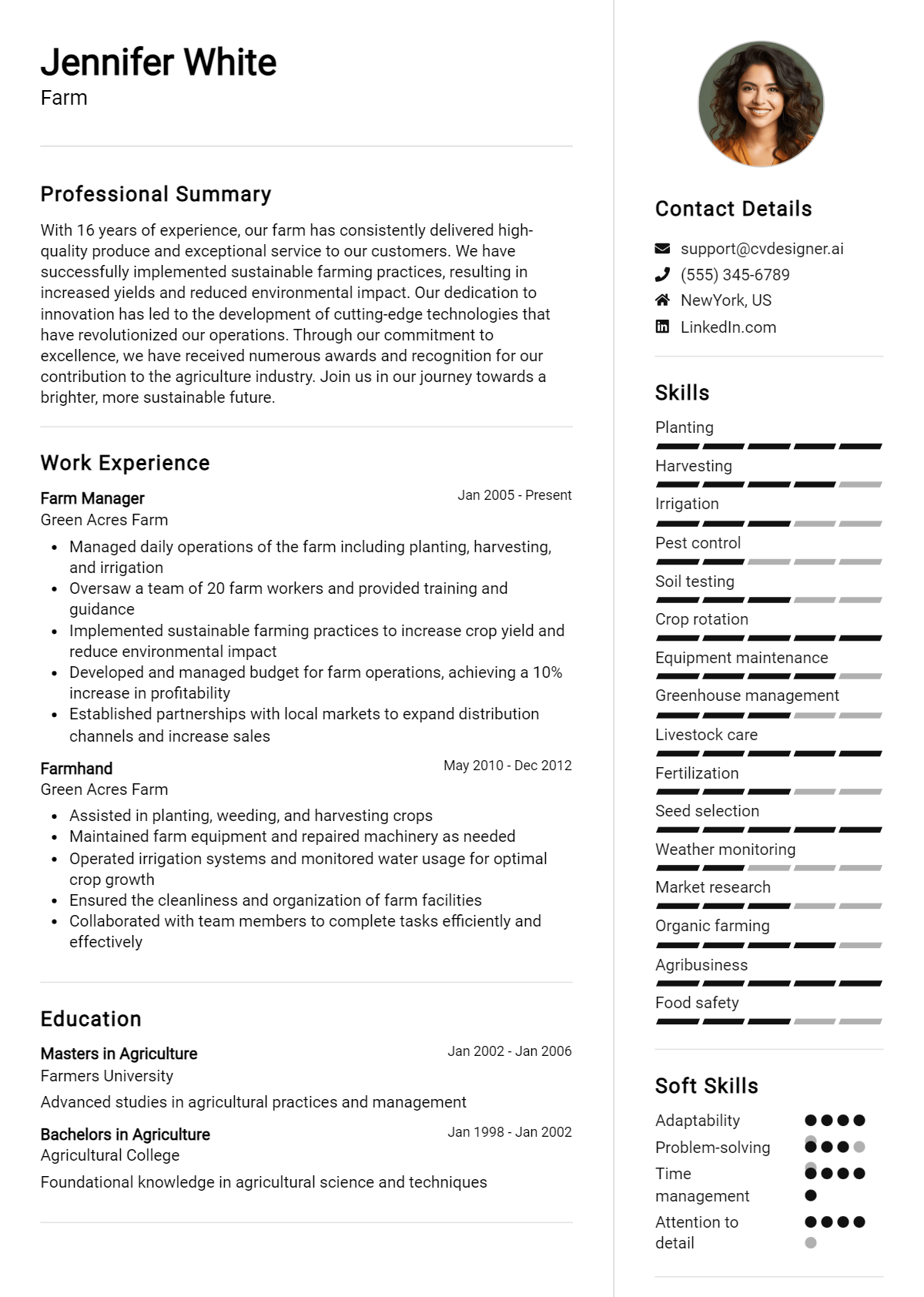 Farm Resume Example