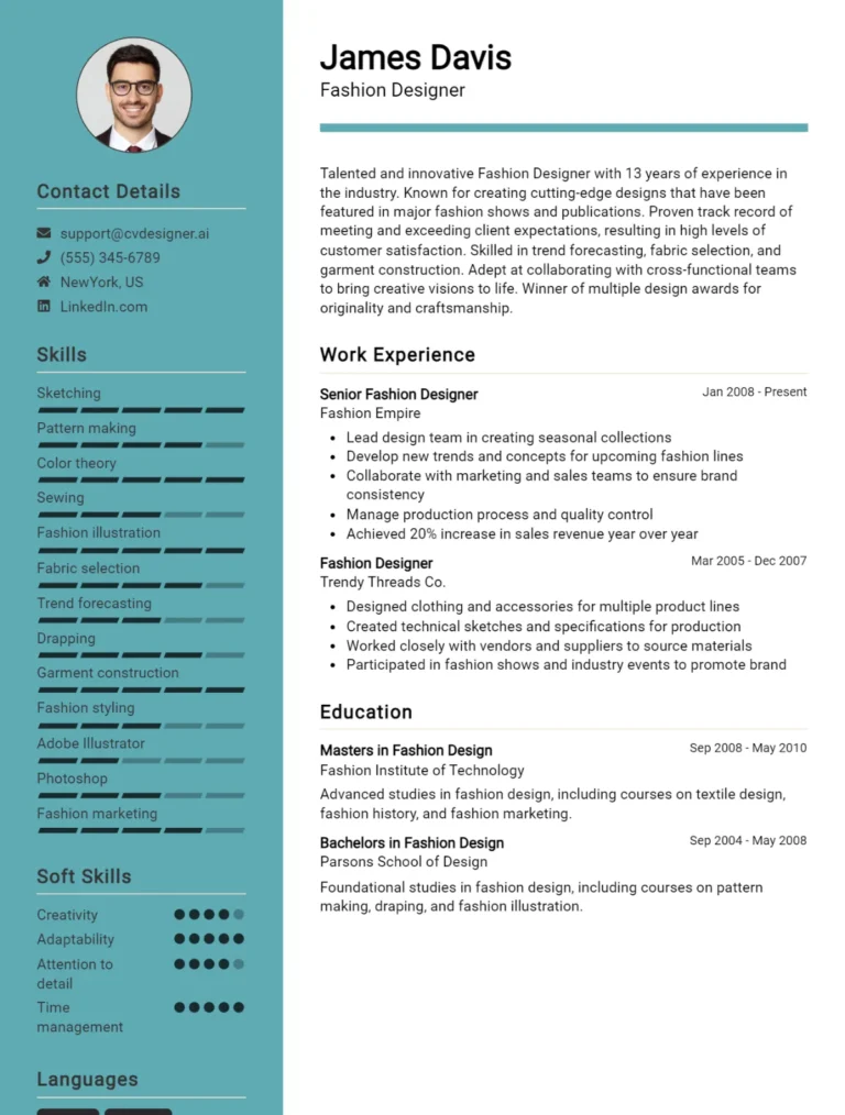 Fashion Designer CV Example For 2025: Top Tips & Samples