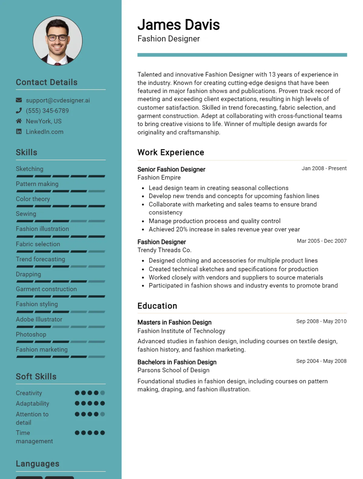 Fashion Designer CV Example