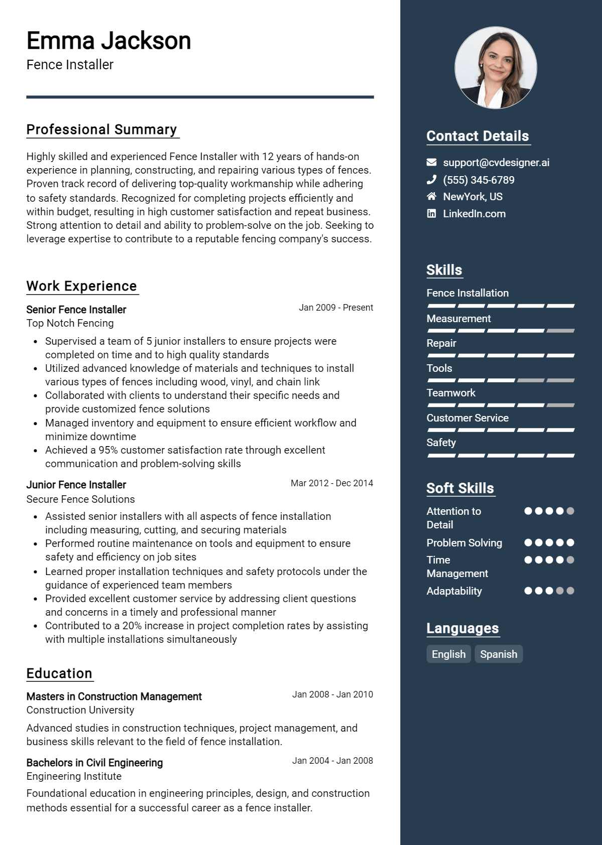 Fence Installer Resume Example