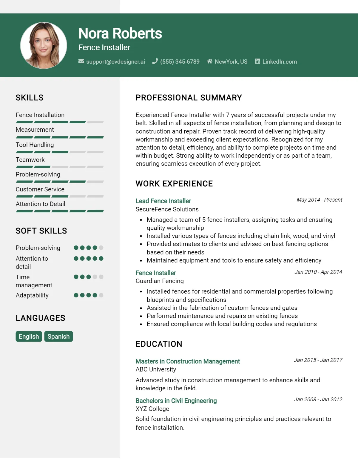 Fence Installer CV Example