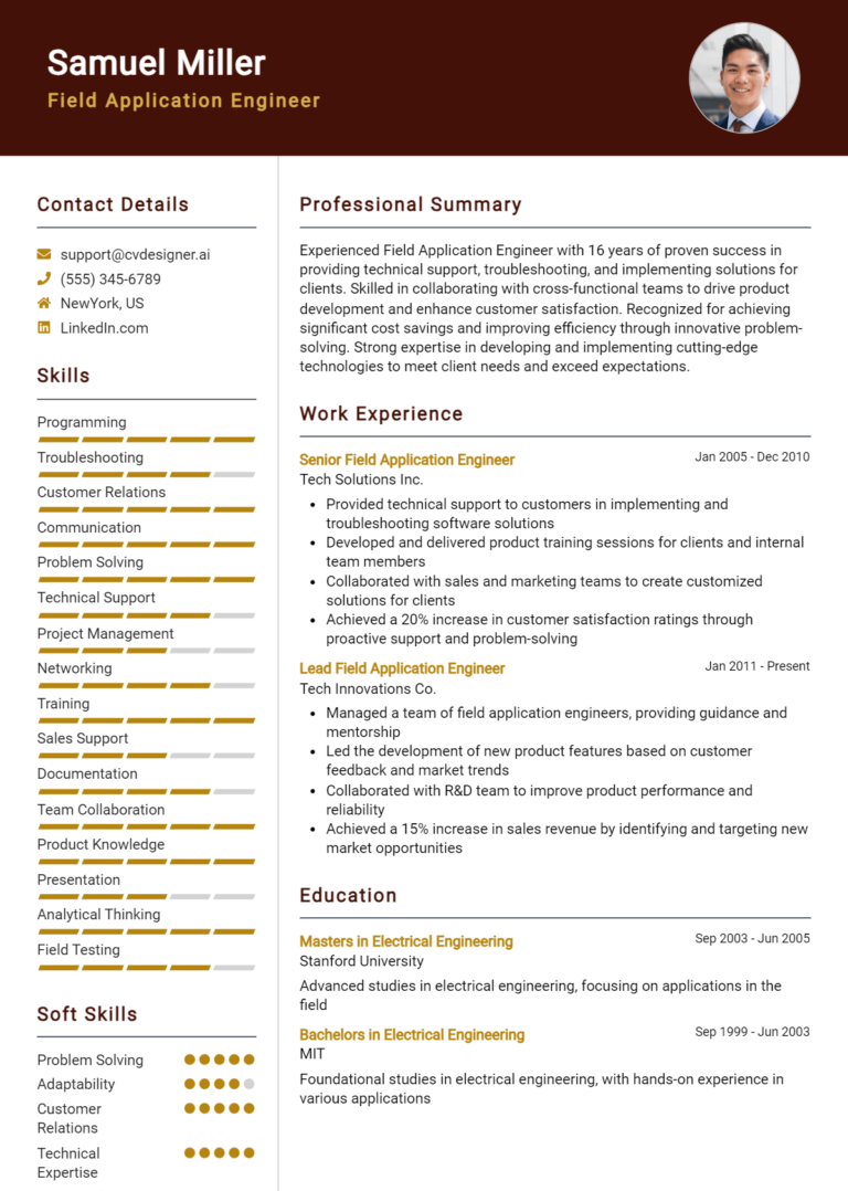 Field Application Engineer Resume Example for 2025: Effective CV Writing Tips