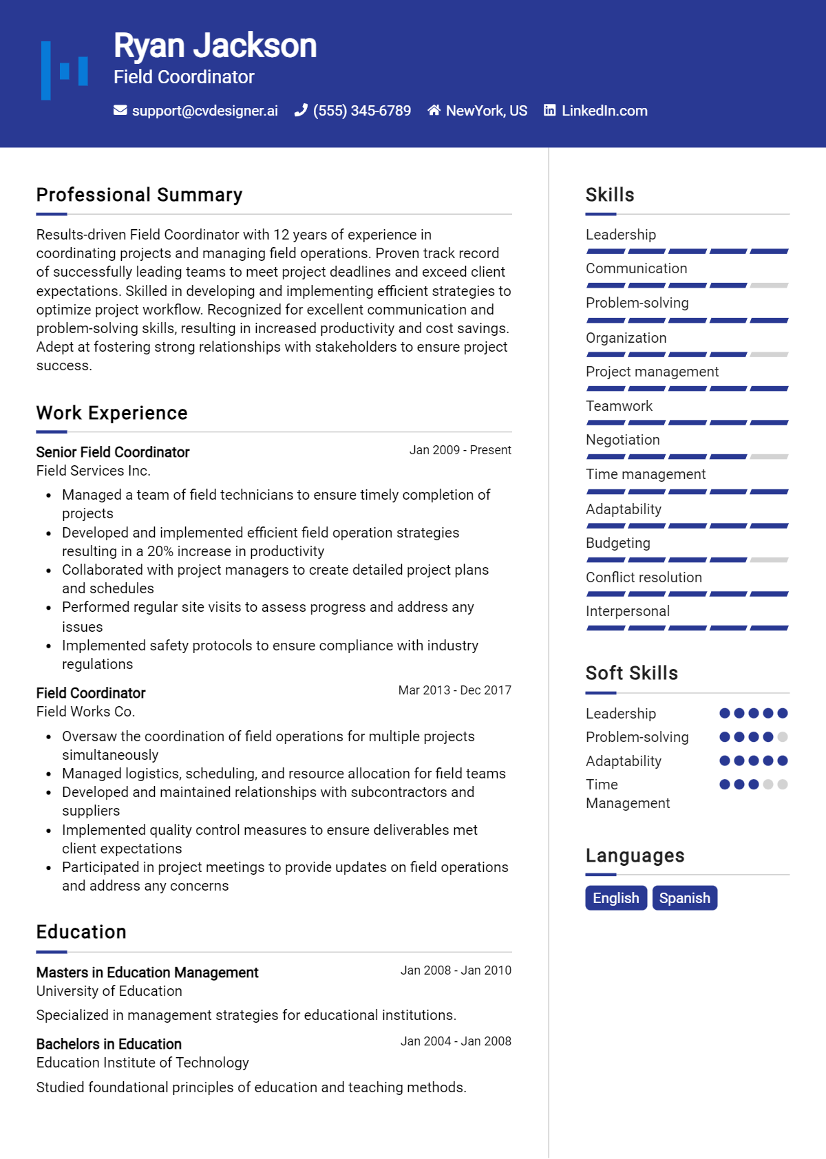 Field Coordinator Resume Example