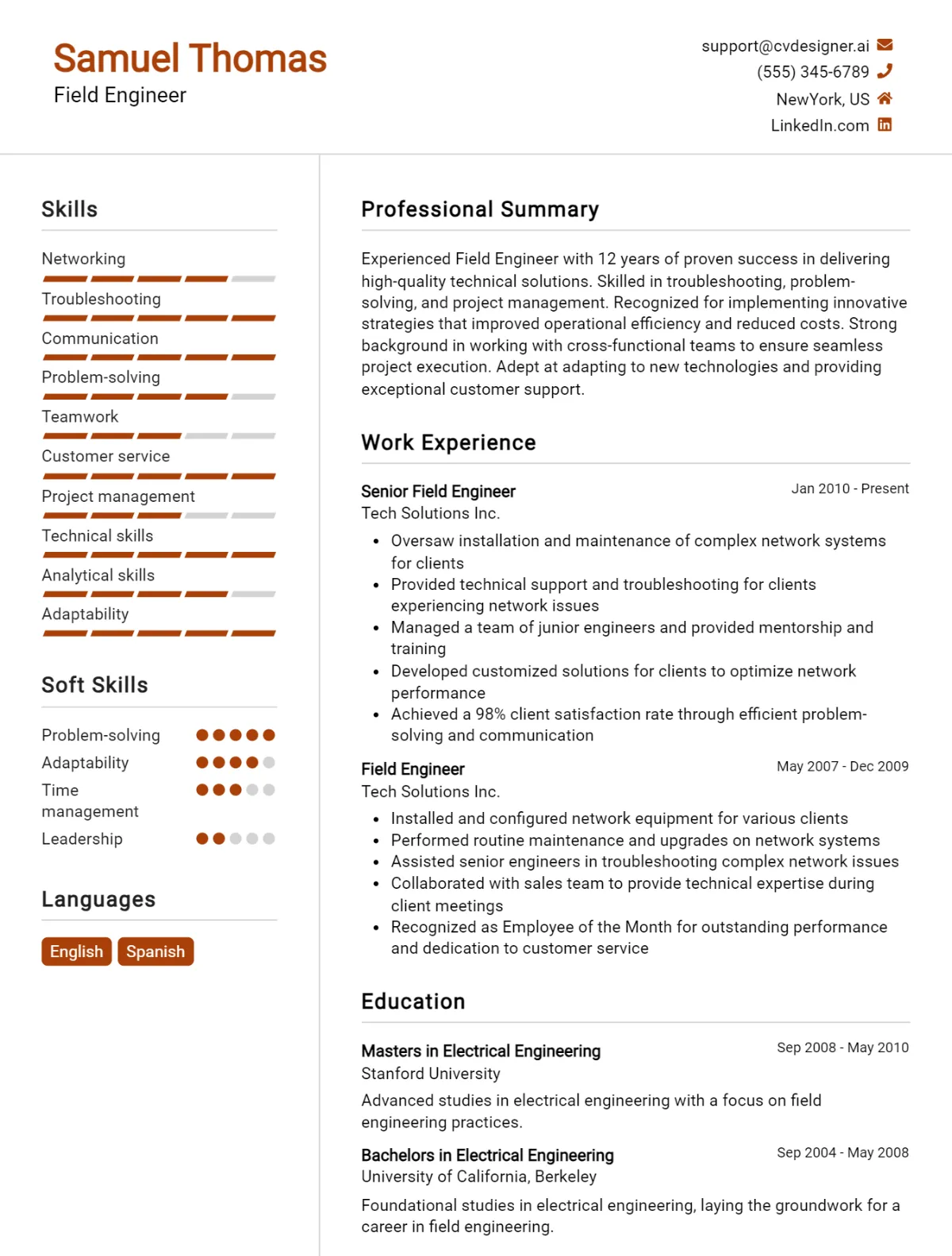 Field Engineer CV Example