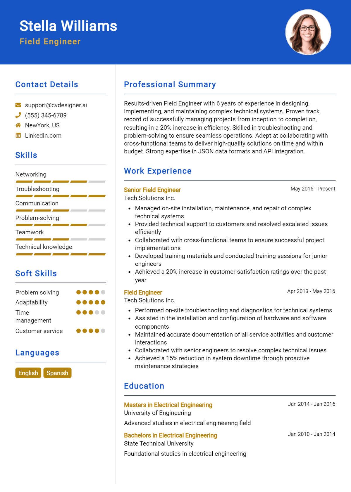Field Engineer Resume Example