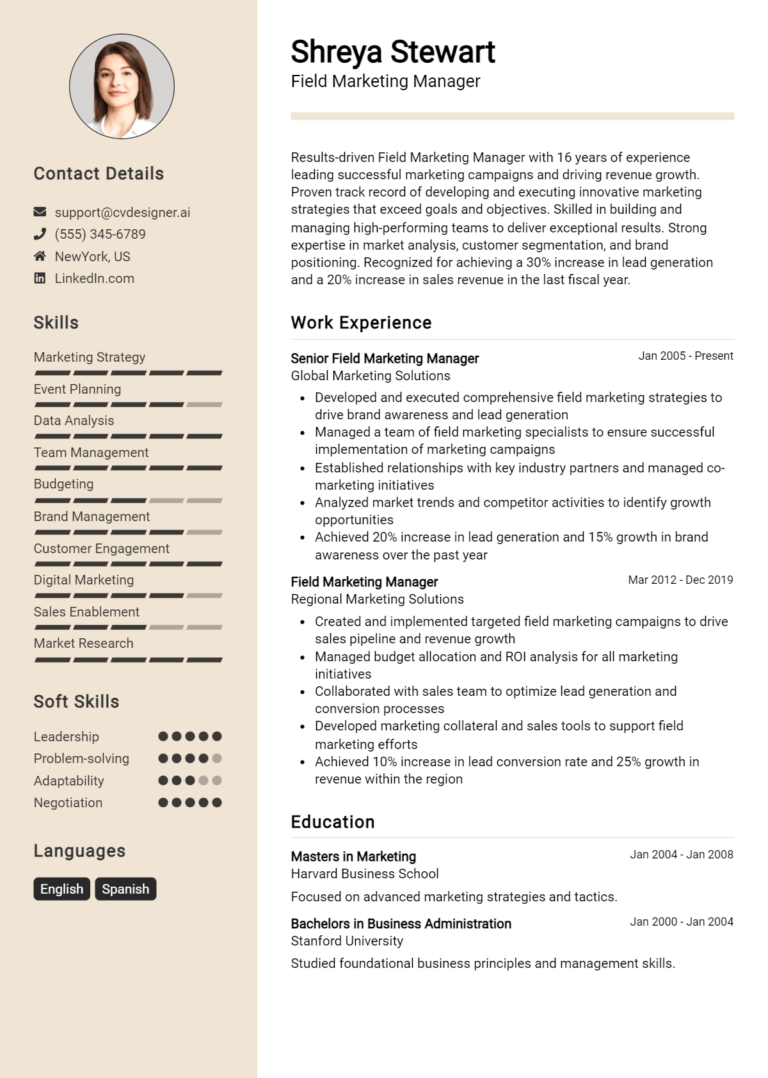 Field Marketing Manager Resume Example for 2025: Free Guide