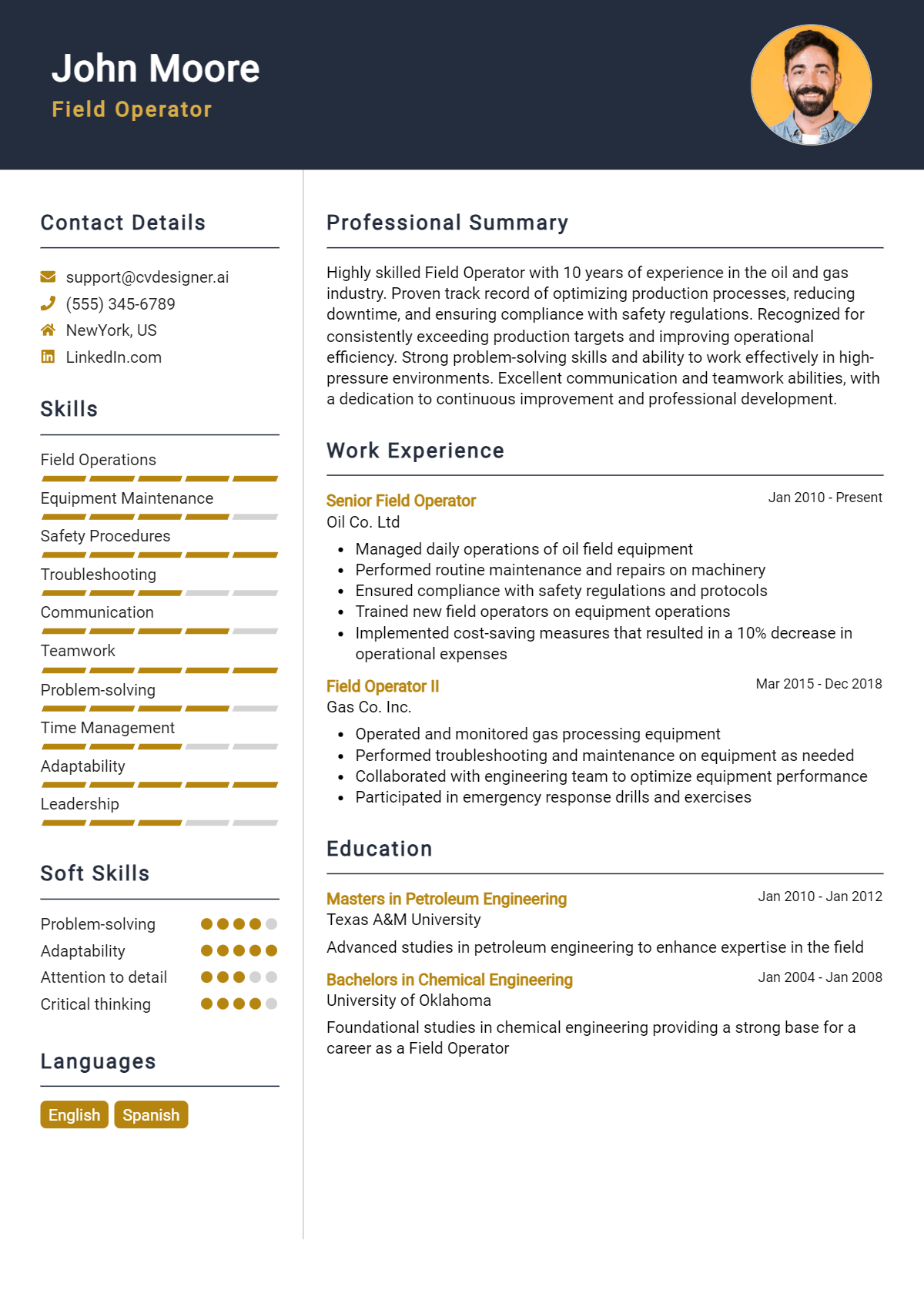 Field Operator Resume Example