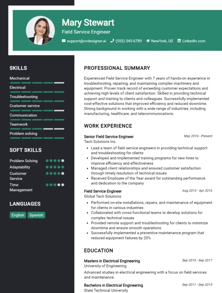 Field Service Engineer CV Example For 2025: Top Tips & Samples
