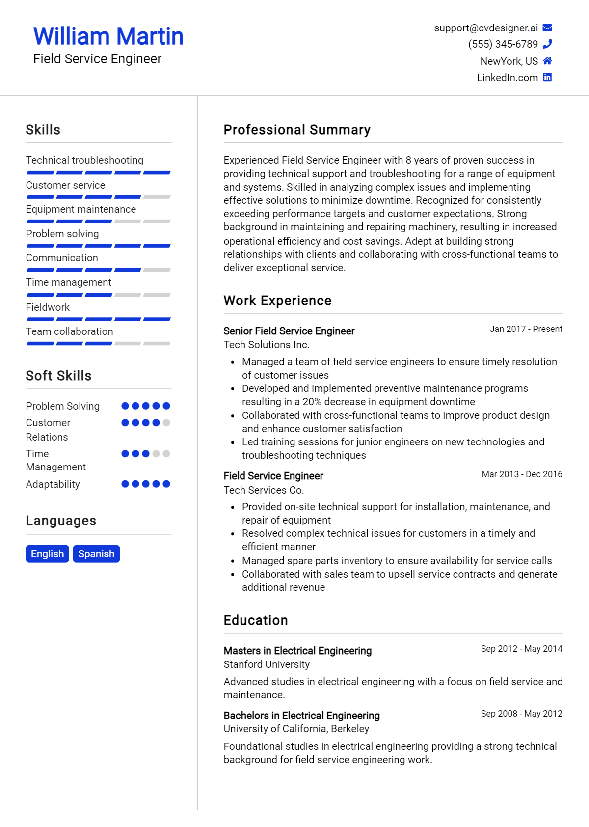 Field Service Engineer Resume Example