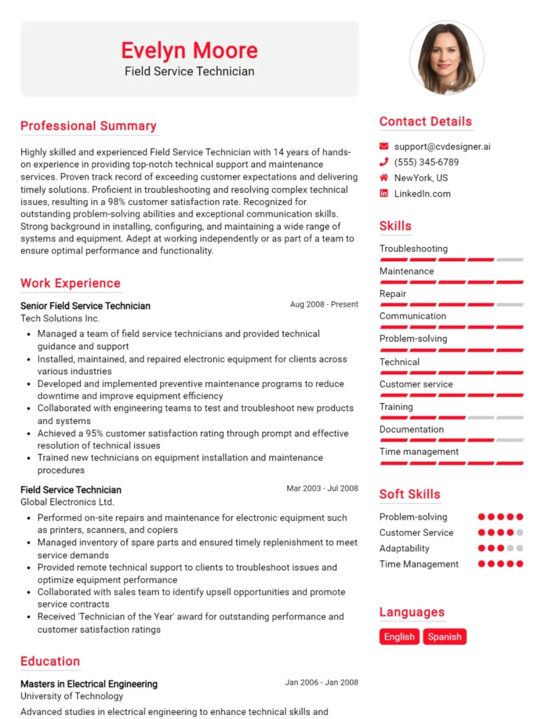 Field Service Technician CV Example