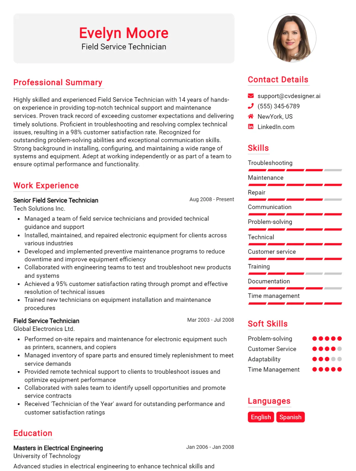 Field Service Technician CV Example