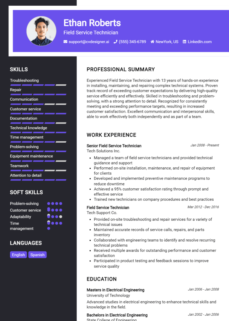 Field Service Technician Resume Example