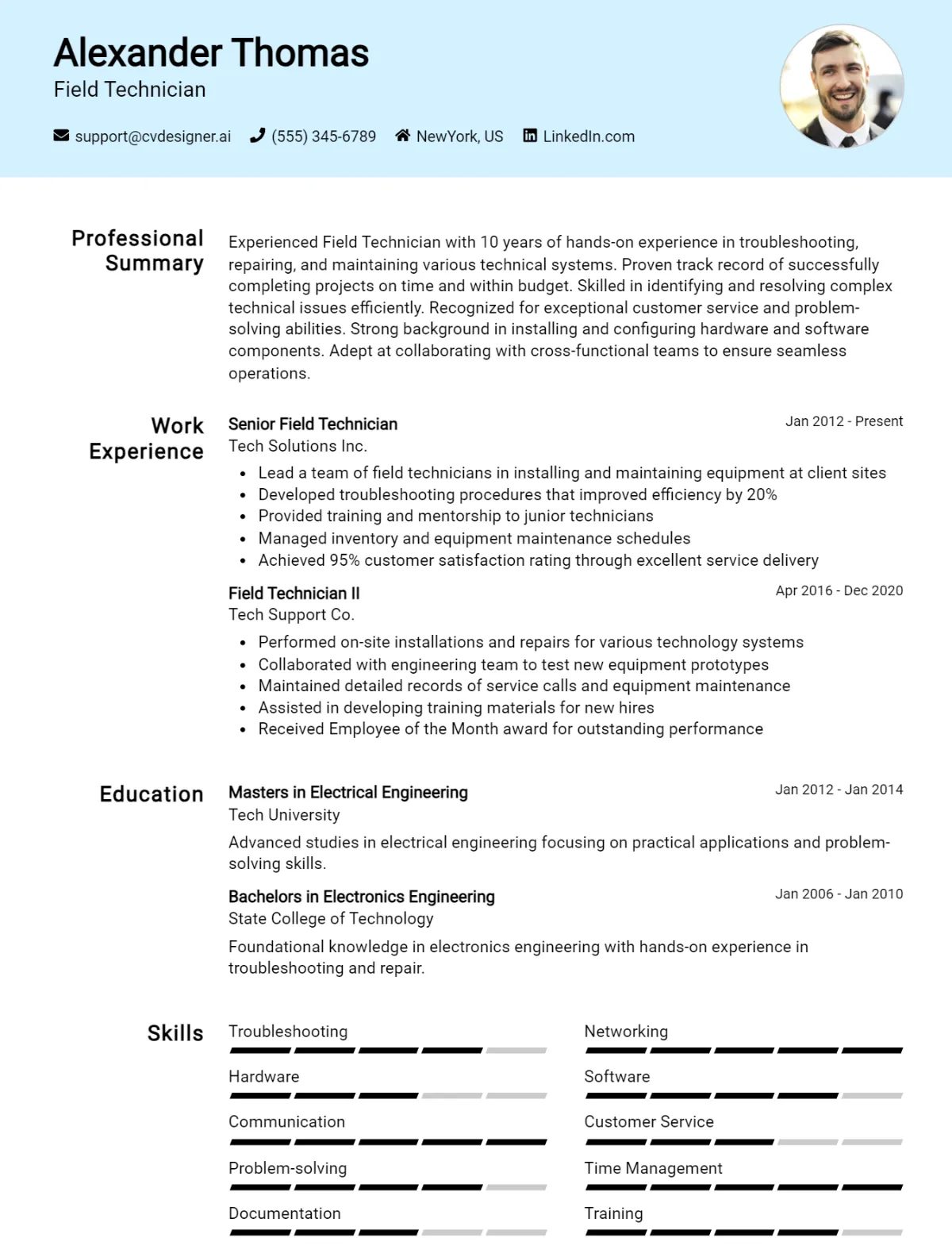 Field Technician CV Example