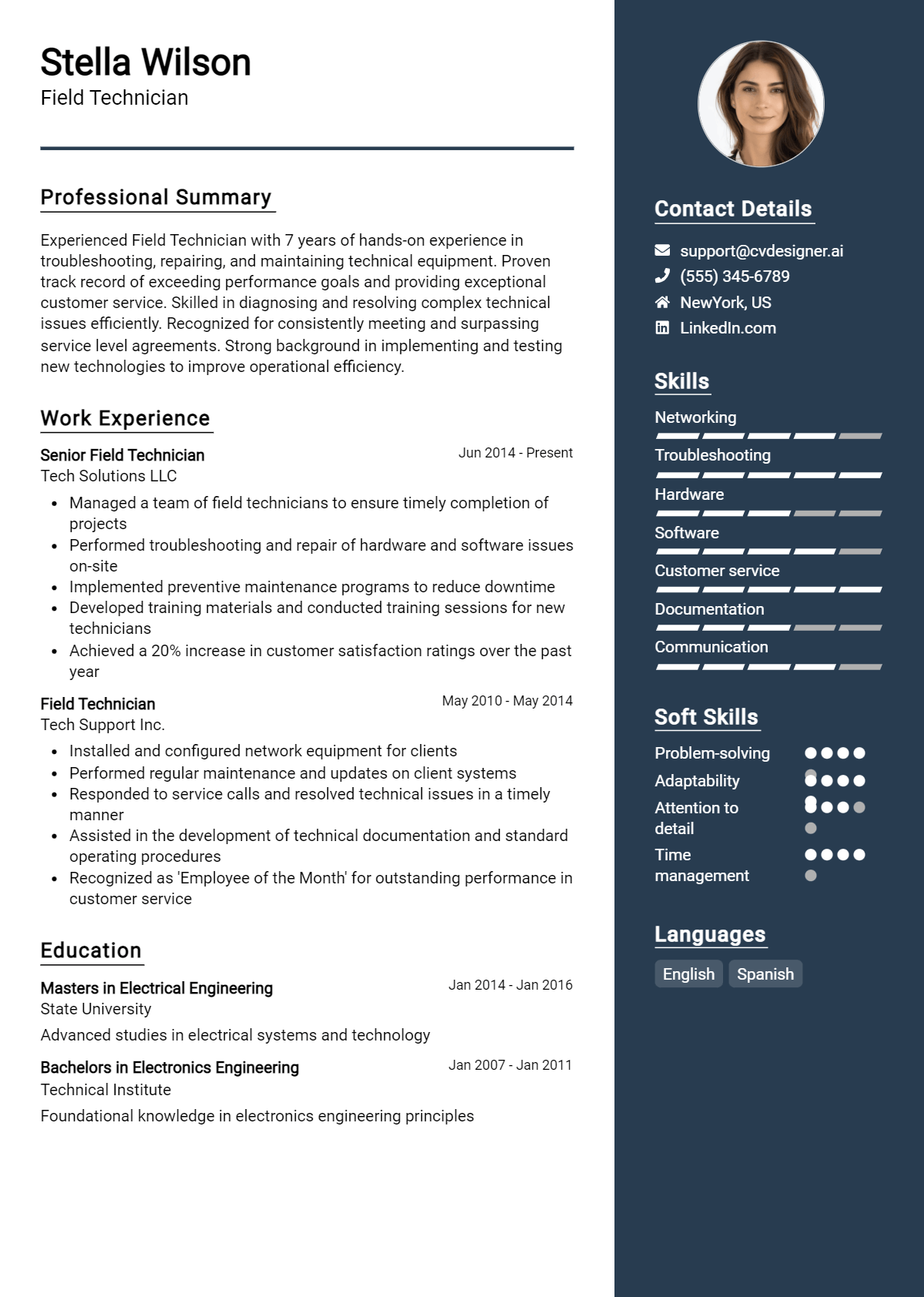 Field Technician Resume Example