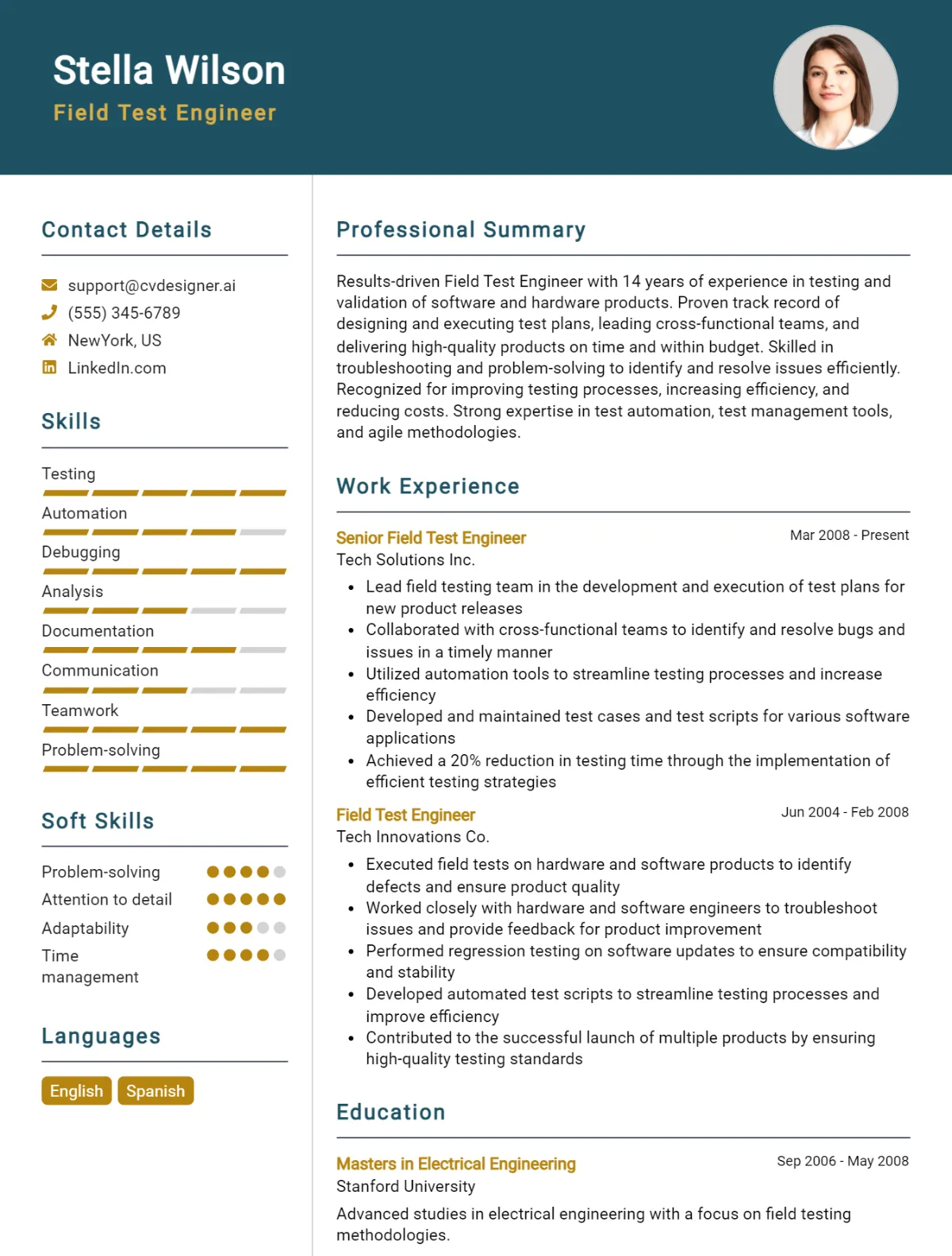 Field Test Engineer CV Example