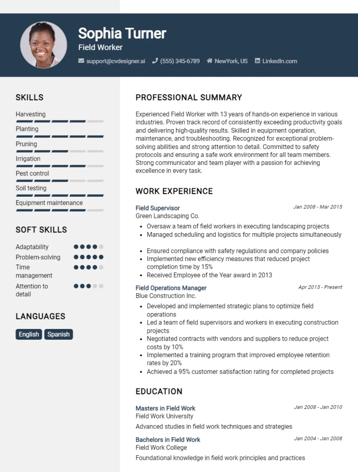 Field Worker CV Example