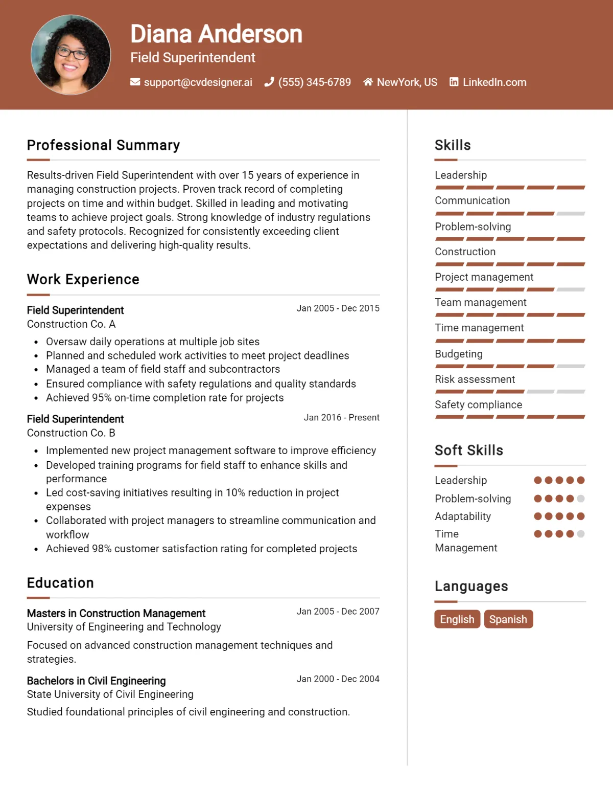 Field Superintendent CV Example