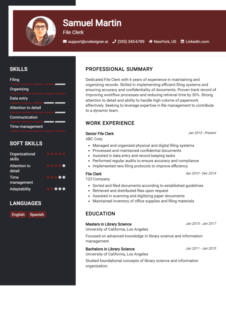 File Clerk Resume Example for 2025: Best Formatting Tips